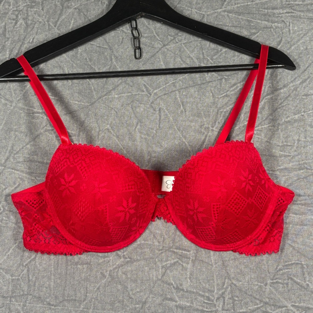 Jessica Simpson Bra Women 36B Red Lace Push Up Underwire Padded Intimates